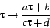 \begin{displaymath}
\tau\to\frac{a\tau+b}{c\tau+d}
\end{displaymath}